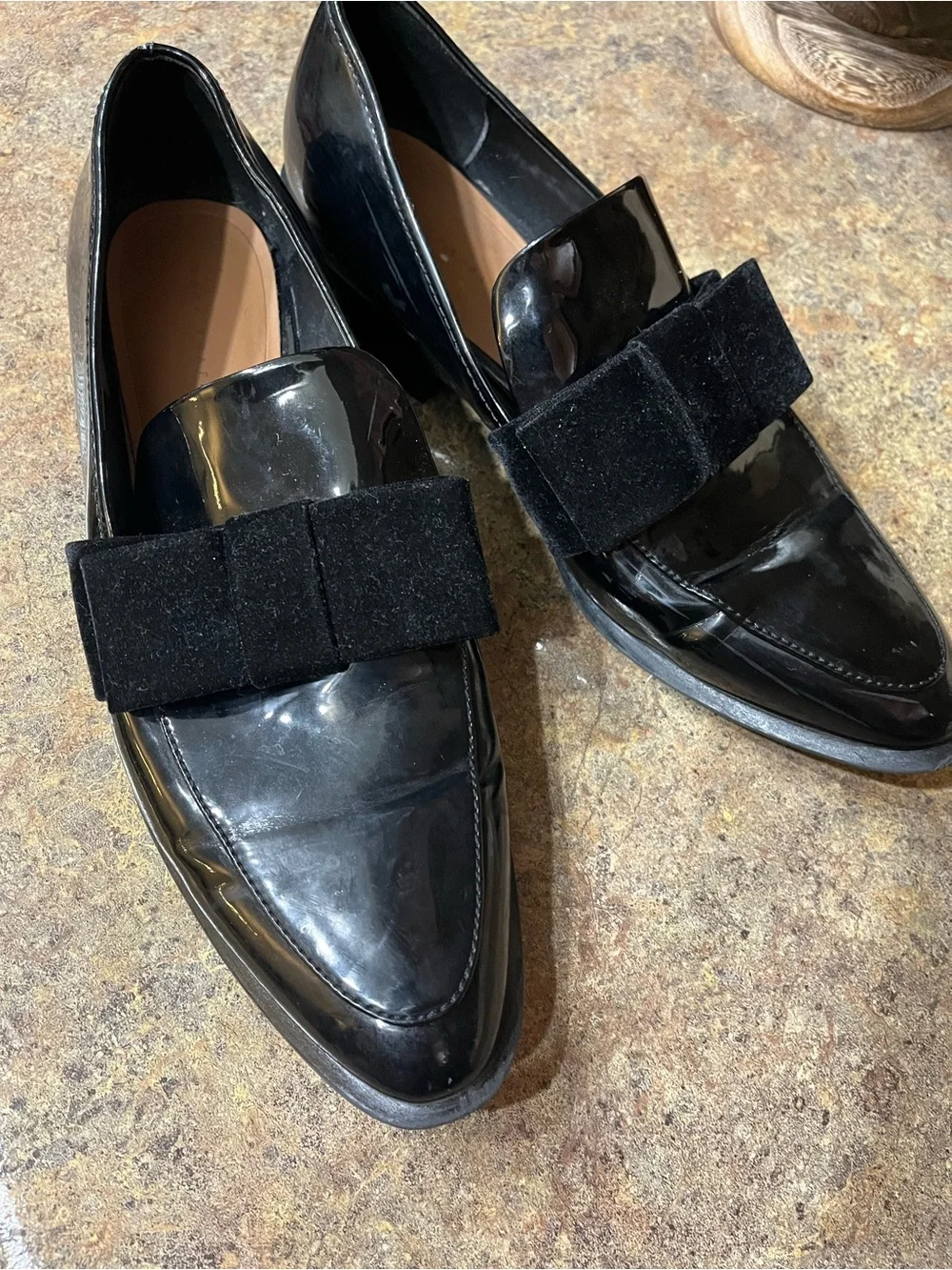 ZARA Trafaluc Black Patent Velvet Bow Loafers EU 41 US 10 Y2K Preppy Wedding